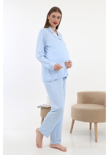 Önden Düğmeli Hamile Lohusa Uzun Kol Pijama Takımı indirimleri