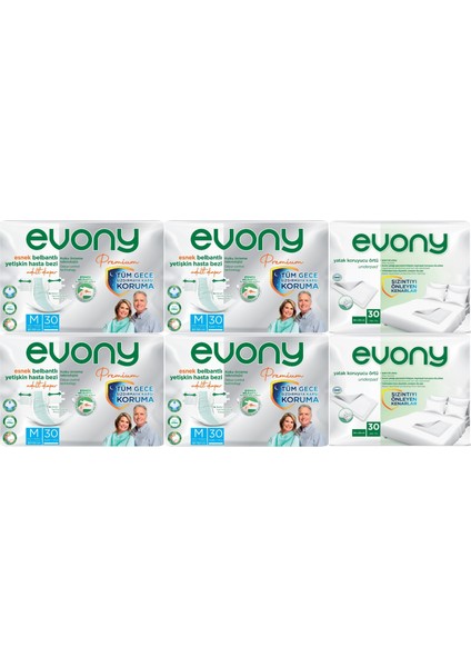 Premium Hasta Bezi Yetişkin Bel Bantlı Tekstil Yüzey Orta 120 Adet+Yatak Koruyucu Örtü 60 Adet