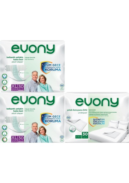 Hasta Bezi Yetişkin Bel Bantlı Tekstil Yüzey Ekstra Büyük 60 Adet+ Yatak Koruyucu Örtü 30 Adet