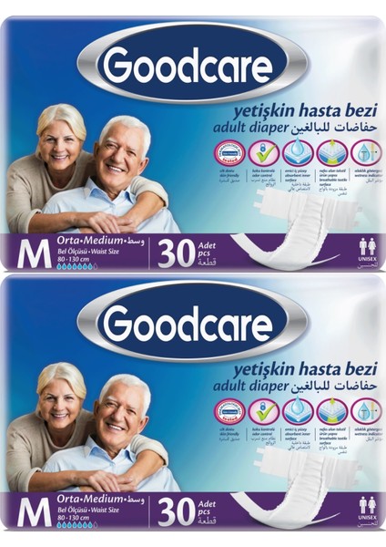 Hasta Bezi Yetişkin Bel Bantlı Tekstil Yüzey M Medium - Orta 60 Adet 2x30