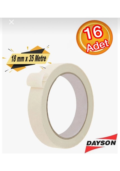 Maskeleme Bandı Kağıt Beyaz 18 mm x 35 Metre (16 Adet)