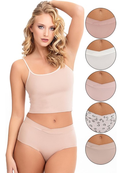 Kadın Çapraz Yüksel Bel Lazer Kesim Külot 5 Li KTS5020