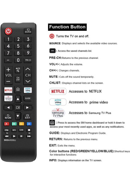Hızlı Fonksiyon Düğmeleri ile Tüm Samsung Tv Serisi Uzaktan Kumanda Için Samsung Smart Tv Uzaktan Kumanda Değiştirme Için Evrensel (Yurt Dışından)