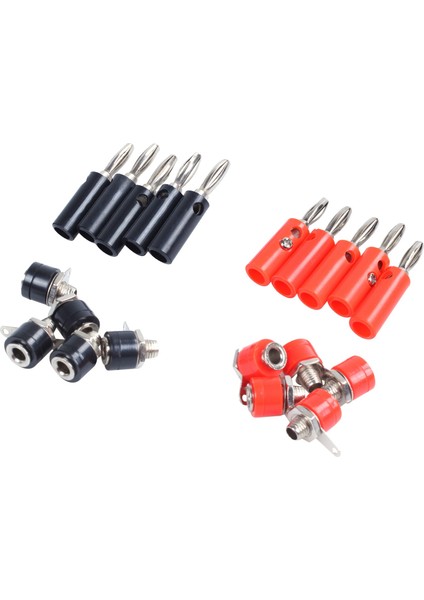 4mm 10 Adet Banana Fiş ve 10 Adet Banana Soket (Siyah ve Kırmızı) Jak Konnektörleri (Yurt Dışından)