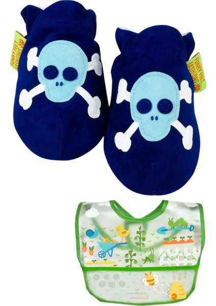 İkili Set, 6-18 AY iplay Mama Önlüğü ve 0-6AY Skull Blue Funky Süet Patik