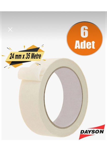 Maskeleme Bandı Kağıt Beyaz 24 mm x 35 Metre (6 Adet)