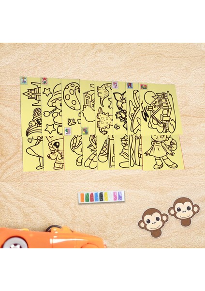 Renkli Kum Boyama Seti - 20 Adet A4 Ebadında modelleri