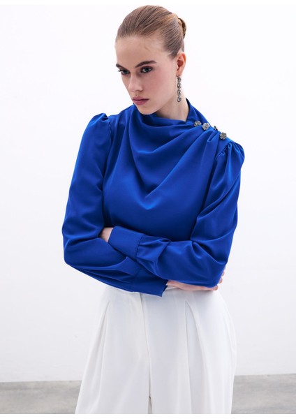 Düğmeleri Taş Detaylı Bluz - Sax Mavi modelleri