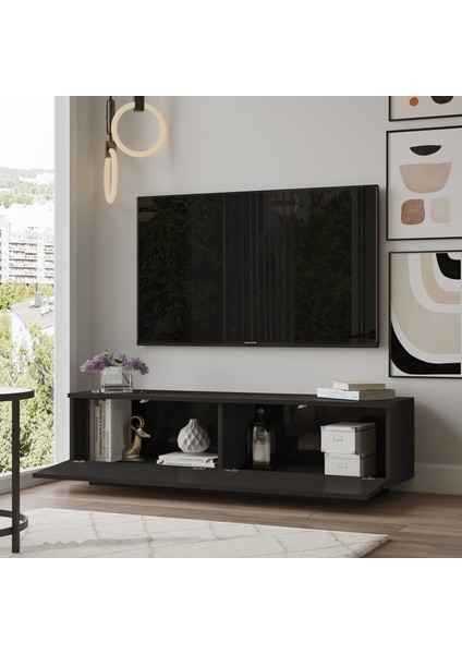 Carlos Tv Ünitesi Tv Sehpası Televizyon Sehpası Ağaç Dokulu Siyah