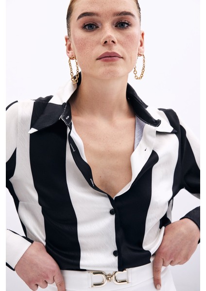 Çizgili Düz Gömlek - Siyah indirimleri