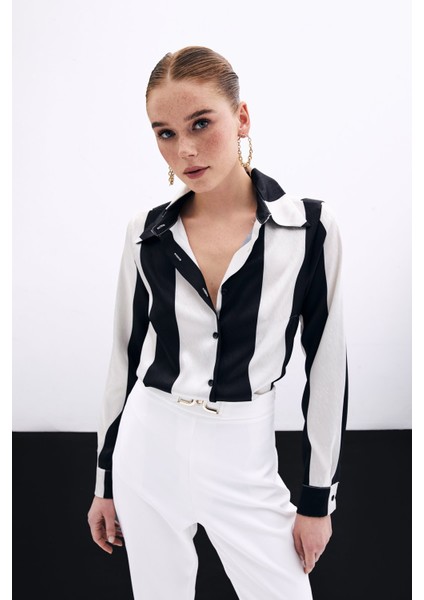 Çizgili Düz Gömlek - Siyah fiyatları