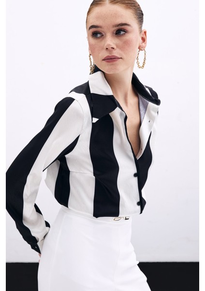 Çizgili Düz Gömlek - Siyah modelleri