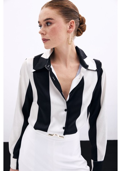 Çizgili Düz Gömlek - Siyah fırsatları