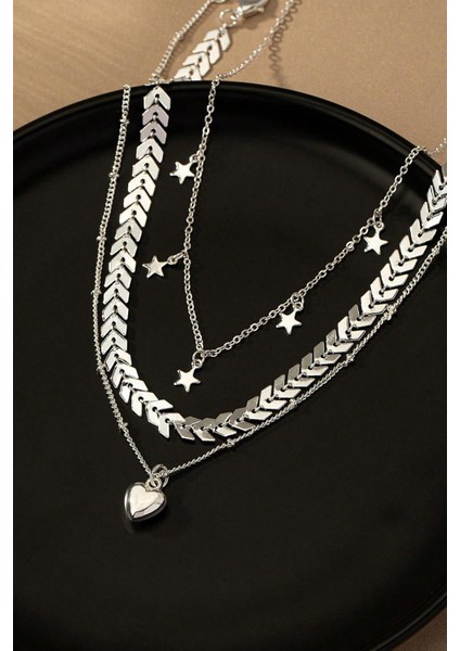 Gümüş Rengi Yıldız Sallantılı Choker Kolye Seti fiyatları