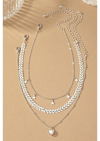 Gümüş Rengi Yıldız Sallantılı Choker Kolye Seti modelleri