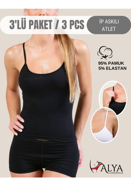 Kadın Pamuklu Ip Askılı Oval Yaka Atlet ( 3'lü, Siyah, Beyaz, Ten -Xl )