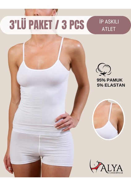 Kadın Pamuklu Ip Askılı Oval Yaka Atlet ( 3'lü, 3 Adet Beyaz - Xl )
