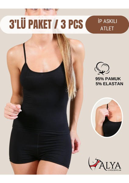 Kadın Pamuklu Ip Askılı Oval Yaka Atlet ( 3'lü, 3 Adet Siyah - Xl)