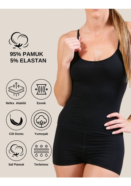 Kadın Pamuklu Ip Askılı Oval Yaka Atlet ( 3'lü, 3 Adet Siyah - Xl)