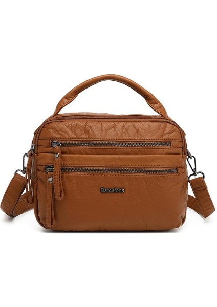 Yıkama Rölaks Deri Kadın Omuz Çantası 21K Barcelona 1924-6