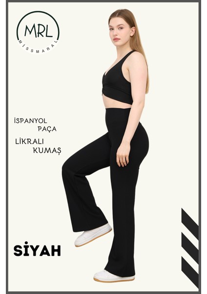 Kadın Siyah Yüksek Bel Toparlayıcı Tayt Pantolon Ispanyol Paça Likralı Esnek Dalgıç Kumaş 1043 fiyatları