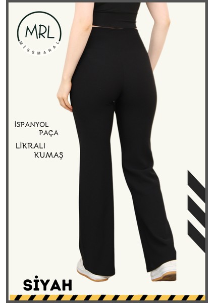 Kadın Siyah Yüksek Bel Toparlayıcı Tayt Pantolon Ispanyol Paça Likralı Esnek Dalgıç Kumaş 1043 modelleri
