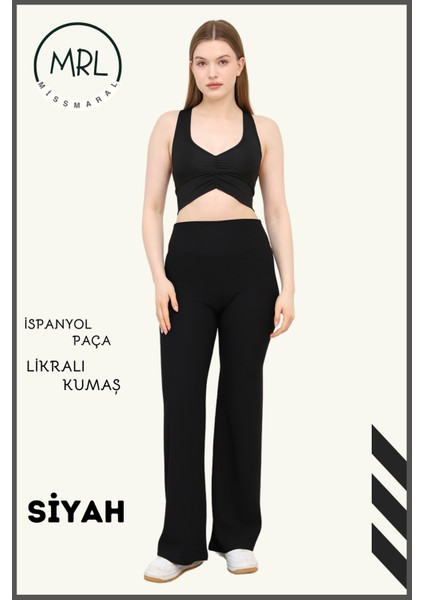 Kadın Siyah Yüksek Bel Toparlayıcı Tayt Pantolon Ispanyol Paça Likralı Esnek Dalgıç Kumaş 1043 fırsatları