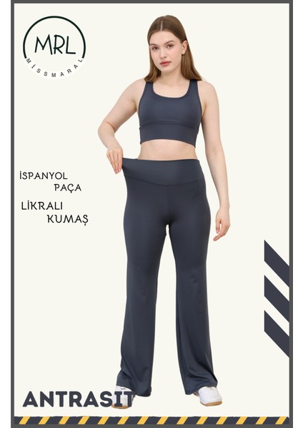 Kadın Yüksek Bel Toparlayıcı Tayt Pantolon Ispanyol Paça Likralı Esnek Dalgıç Kumaş Antrasit 1040 modelleri