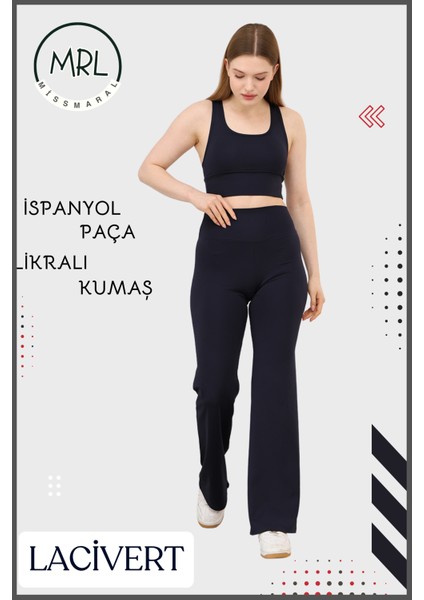 Kadın Yüksek Bel Toparlayıcı Tayt Pantolon Ispanyol Paça Likralı Esnek Dalgıç Koyu Lacivert 1044 modelleri