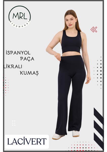 Kadın Yüksek Bel Toparlayıcı Tayt Pantolon Ispanyol Paça Likralı Esnek Dalgıç Koyu Lacivert 1044 fırsatları