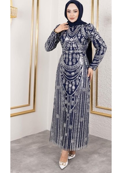 simli Işlemeli Kalem Elbise