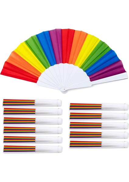Gökkuşağı Fanları, 12'li Paket Fanlar, Gökkuşağı Lgbtq Taşınabilir Katlanır Fanlar, Katlanır El Fanları Parti Süslemeleri (Yurt Dışından)