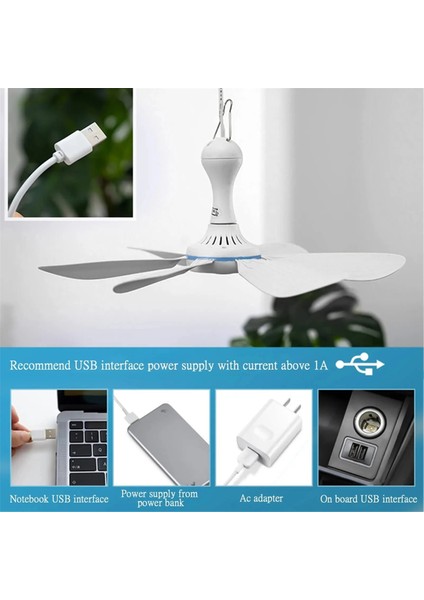 Sessiz 6 Yaprak USB ile Çalışan Tavan Gölgelik Vantilatörü Kamp Yatağı Yurt Çadırı Için Asılı Vantilatör (Yurt Dışından)