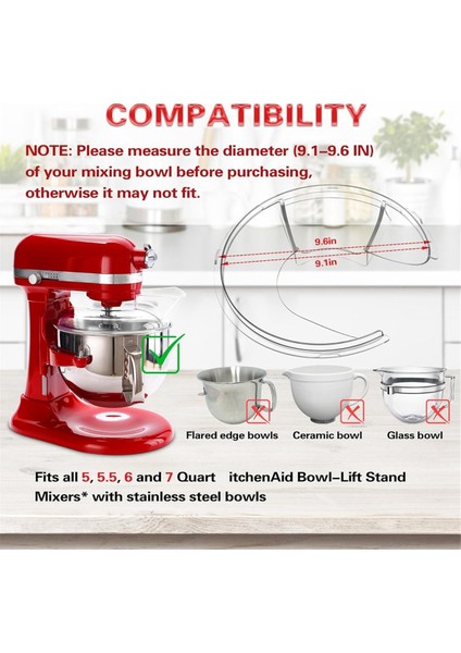 Kitchenaid 5.5 Quart, 6, 7, 8 Qt Paslanmaz Çelik Kase Kaldırma Stand Mikseri Aksesuarları Için Dökme Kalkanı Sıçrama Koruyucu (Yurt Dışından) fırsatları