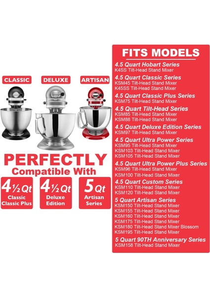Kitchenaid 4.5-5 Qt Eğimli Kafa Stand Mikseri Için Paslanmaz Çelik Aksesuarlar, 6 Tel Çırpma Teli, Düz Çırpıcı, Hamur Kancası Dahil (Yurt Dışından)