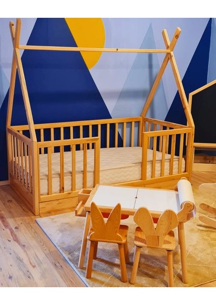 Doğal Ahşap Montessori Çocuk Karyola Çocuk Yatak 100X200 modelleri