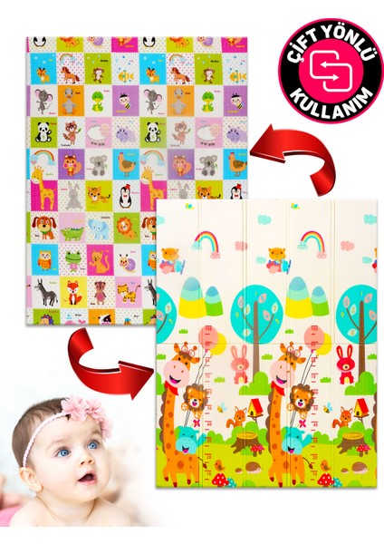 Neşeli Zürafa + Animals , Katlanabilir Çocuk Oyun Halısı – Ekstra Large - 180X200X1 cm - Taşıma Çantası Yanında fiyatları