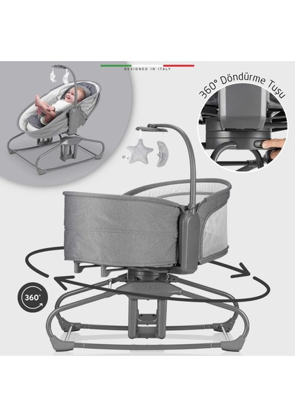 Verde Elektrikli Otomatik Sallanan Ana Kucağı Beşik 360° Dönebilir Kademeli Gri fiyatları