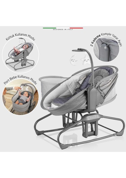 Verde Elektrikli Otomatik Sallanan Ana Kucağı Beşik 360° Dönebilir Kademeli Gri fırsatları