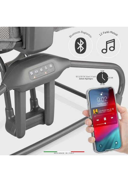 Verde Elektrikli Otomatik Sallanan Ana Kucağı Beşik 360° Dönebilir Kademeli Gri indirimleri