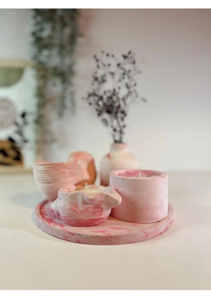 Dekoratif Deniz Kabuklu 3lü Set Mumluk ve Minimal Vazo Taş Tozu Iskandinav