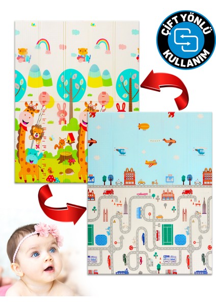 Neşeli Zürafa + Taşıtlar , Katlanabilir Çocuk Oyun Halısı – Ekstra Large - 180X200X1 cm - Taşıma Çantası Yanında fiyatları