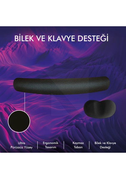 MP03 - Memory Mouse ve Klavye Bilek Destek Pedi | Yumuşak, Ergonomik, El Bileği Dinlendirme Ped Set