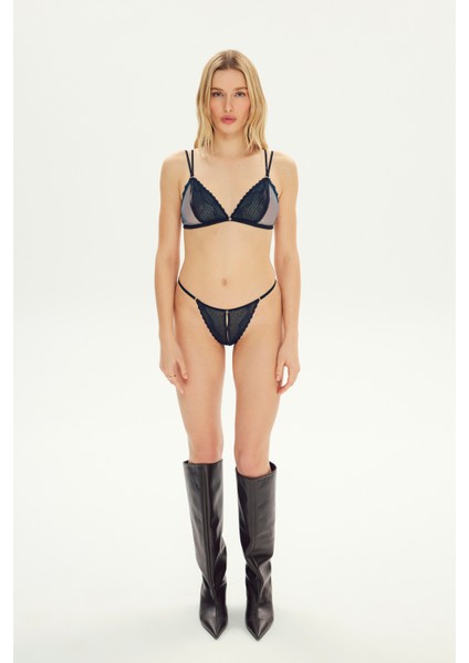 Neima Dantelli Dekolteli Tanga Lacivert