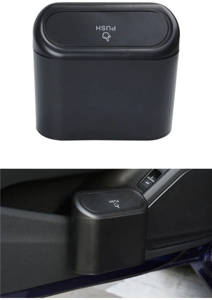 Araba Çöp Kutusu Siyah Portatif Araç Içi Taşınabilir Kapaklı Organizer Çöp Kovası