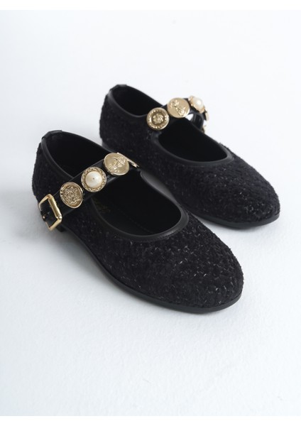 Günlük Kadın Siyah Triko Babet Bantlı Ayarlanabilir Tokalı Hafif Rahat Ayakkabı