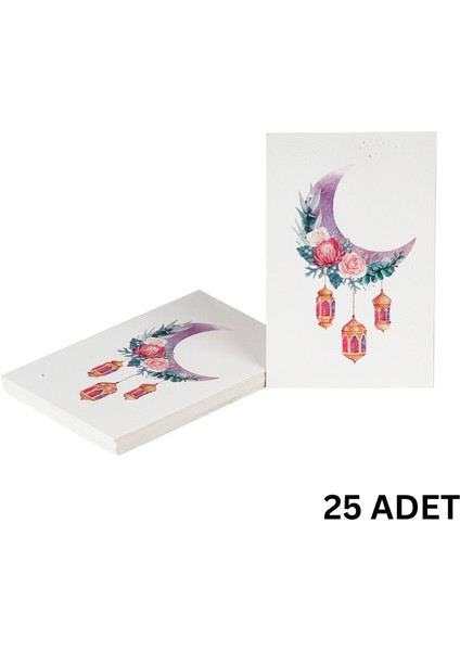 Ramazan Hilal, Fener Temalı Hediye ve Tebrik Kartı, Ambalaj ve Paketleme Etiketi, 6x8 Cm, 25 Adet