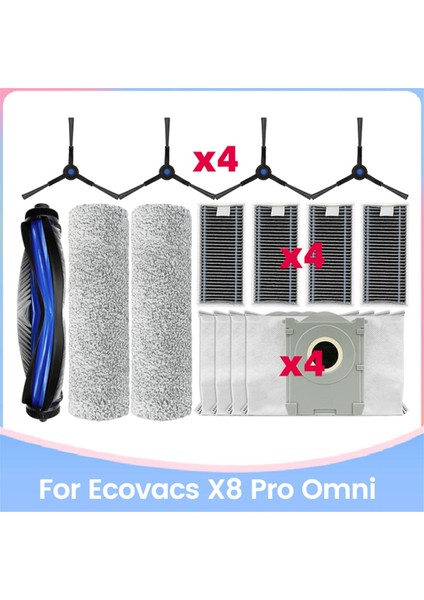 Ecovacs Deebot X8 Pro Omni Elektrikli Süpürge Parçaları Için 15 Adet Silindir Yan Fırça Hepa Filtre Toz Torbası Yedeği (Yurt Dışından)