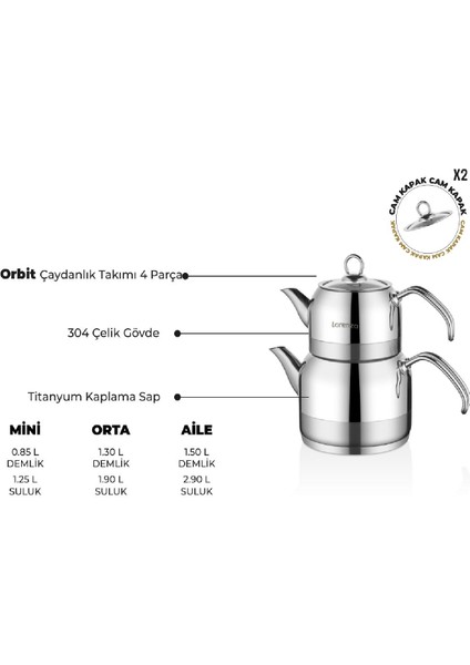 Orbit Orta Çaydanlık Takımı-Metal