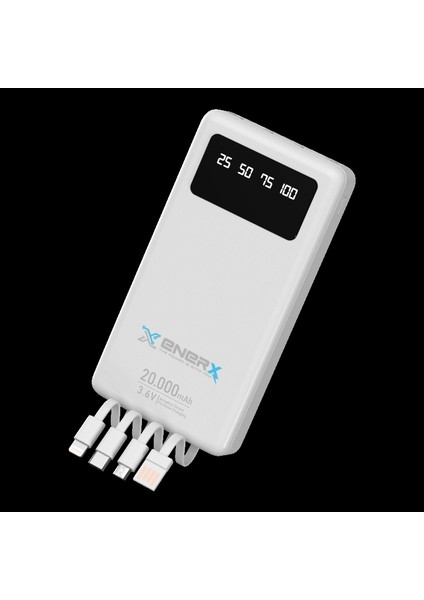 Enerx Powerbank 20000 Mah 2.1 Amper Dahili Kablolu ENR-P20DC Beyaz